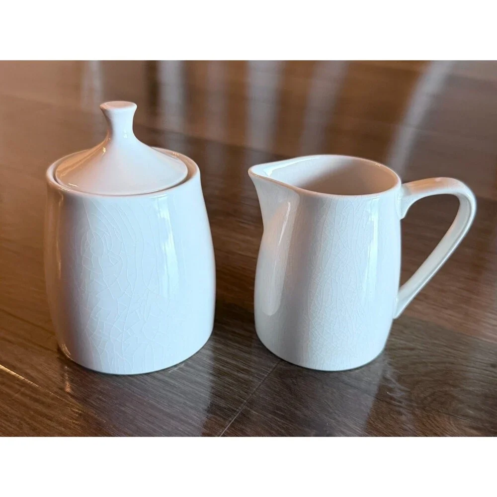 Nassau Ware Japan White Ceramic Sugar Bowl & Creamer Set Vintage